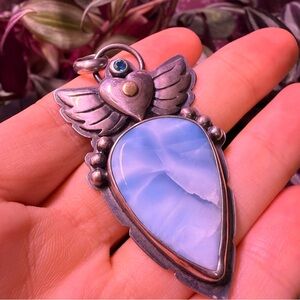 Sterling Silver Angel Wing Larimar Necklace with Blue Gemstone Echos of Norway